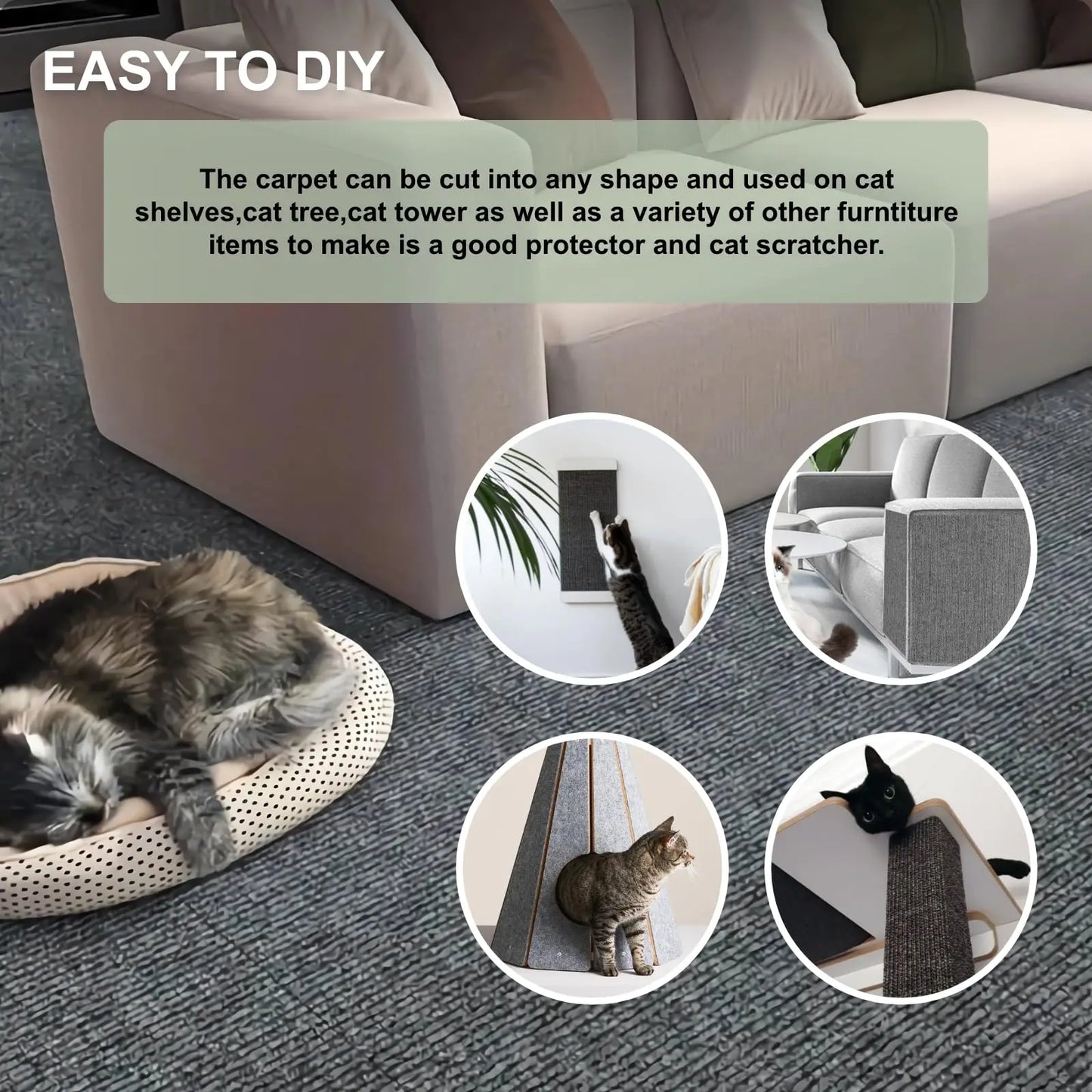 Self-Adhesive Carpet Cats Scratch Board Wall anti Cat Scratch Sofa Diy Cats Scratch Board Sofa Protection Paws Sharpen Trimmable
